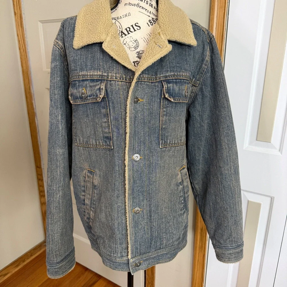 Aeropostale Medium Sherpa Collar Denim Trucker Jacket Utility Retro WEstern